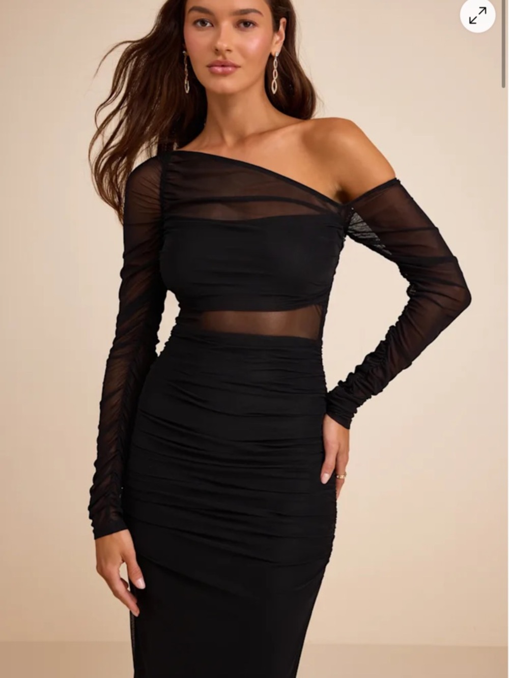 NWT LULUS Lucena Black Mesh Asymmetrical Maxi Dress